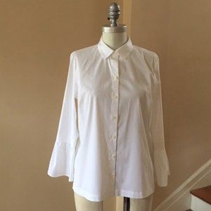 J JILL White Shirt Collection Ruffle Sleeve Top S